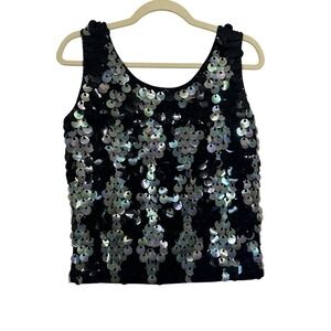 Vintage Tank Top Sequin‎ Disco Silver Black Diamond Pattern 100% Wool Tank Small